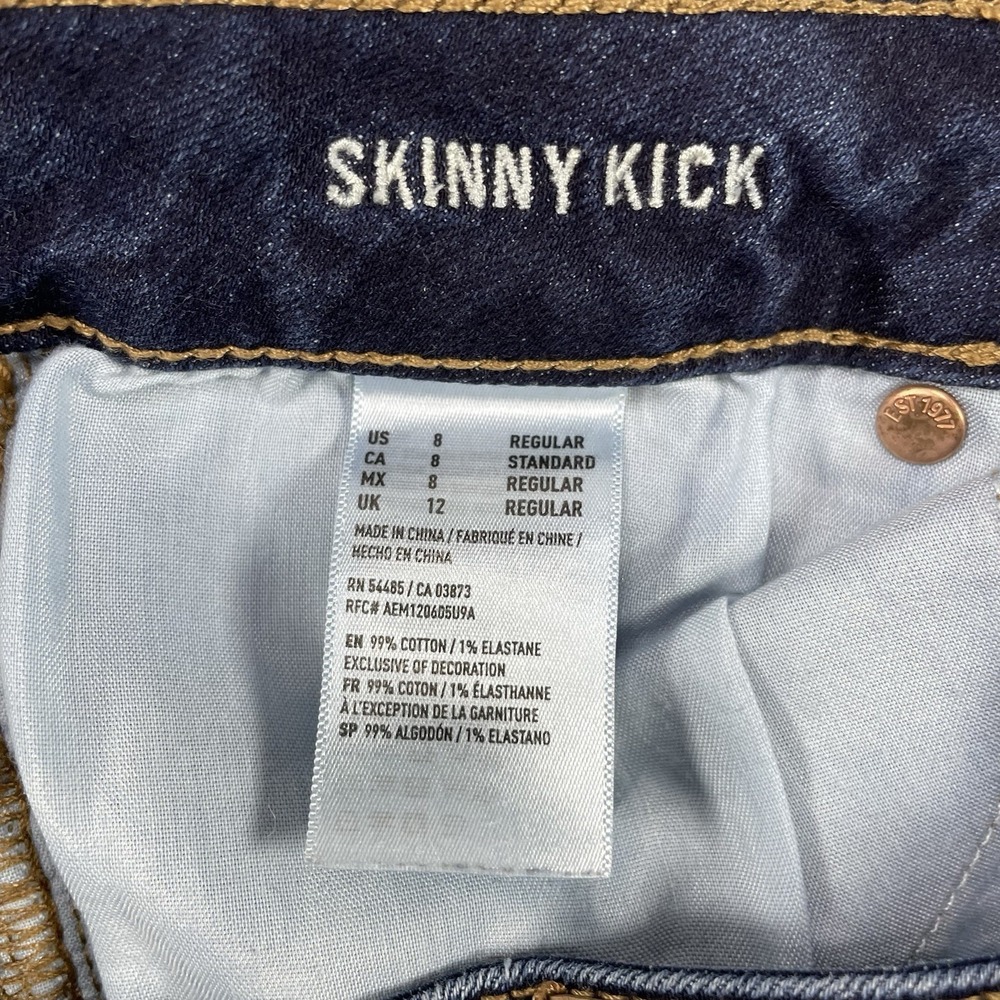 American Eagle Jeans Women 8 Regular Blue Low Rise Skinny Kick Dark Wash Stretch - Picture 4 of 10